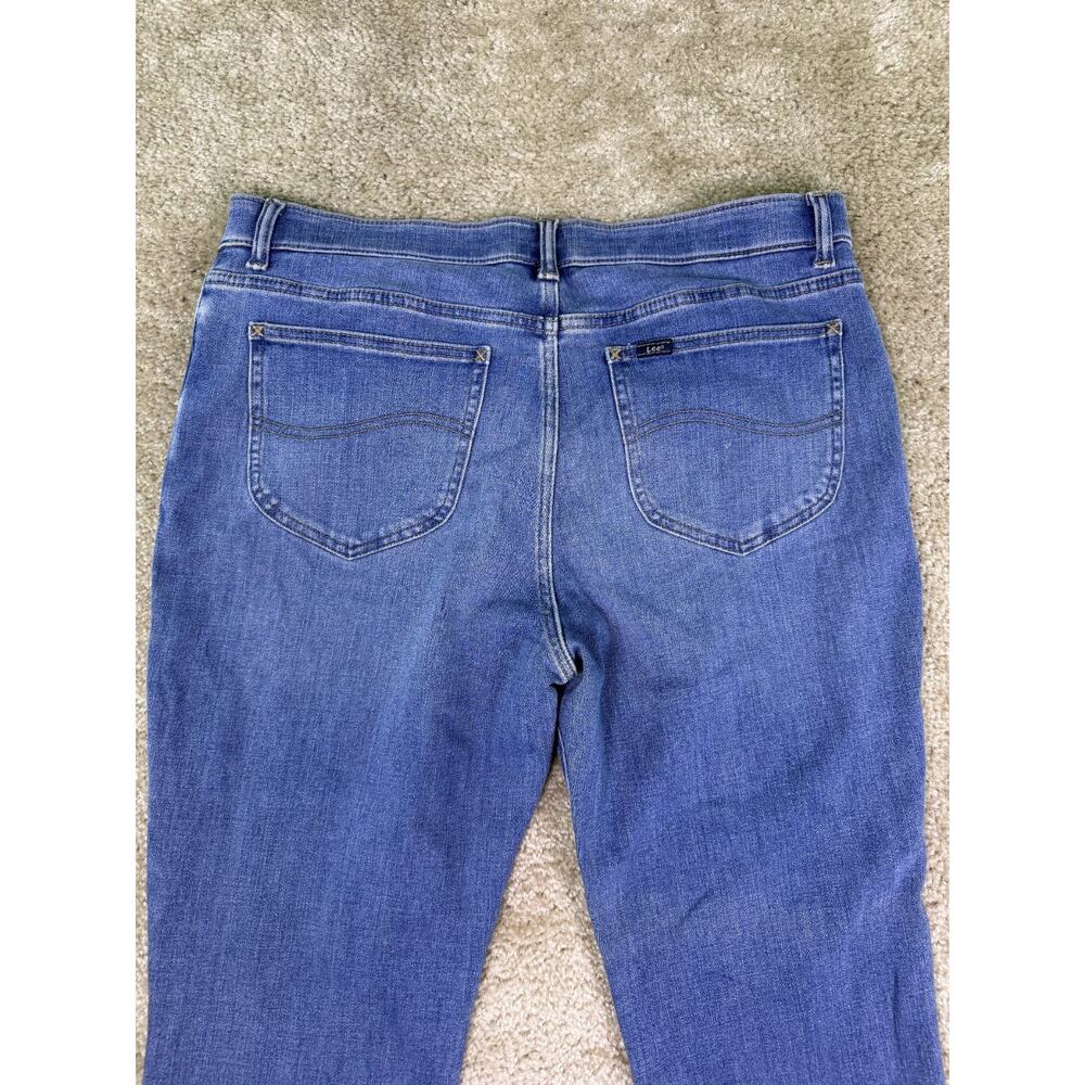 Lee Slim Fit Straight Leg Mid Rise Jeans Womens 14 Blue Denim Dark Wash D233 - Picture 5 of 14